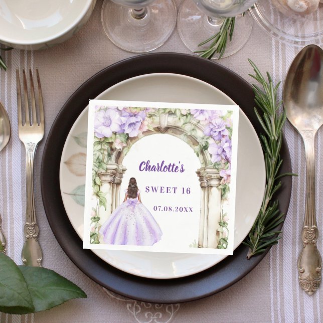 Lavender florals arch dress Sweet 16 Napkins (Creator Uploaded)