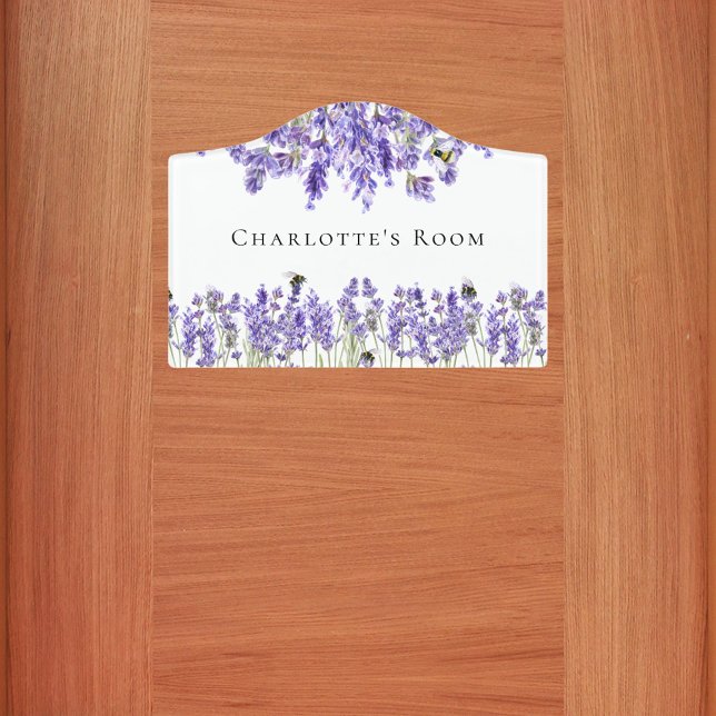 Lavender florals bees white name  door sign (Creator Uploaded)
