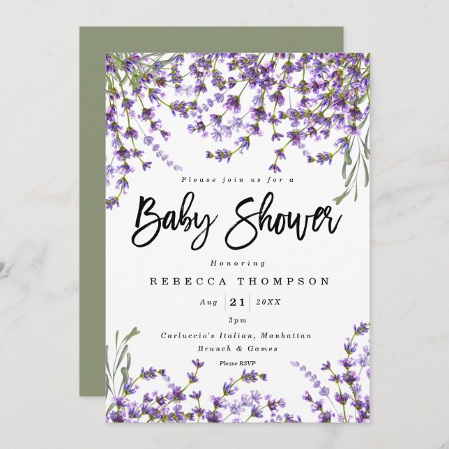 lavender florals boho modern baby shower invitation (Front/Back)