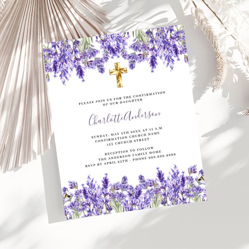 Lavender florals budget Confirmation invitation