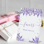 Lavender florals favor sign<br><div class="desc">A stylish white background. Decorated with lavender borders and colored faux glitter dust. . With the text: Favors,  please take one!
For wedding,  birthday party,  milestone events.</div>