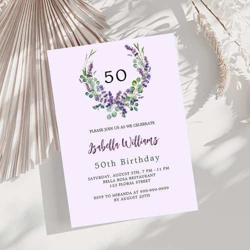 Lavender florals greenery lilac luxury birthday invitation