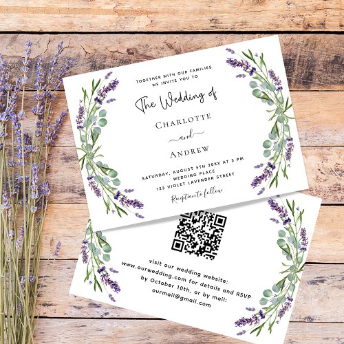 Lavender florals greenery QR code RSVP wedding  Invitation