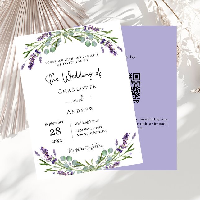 Lavender florals greenery QR code RSVP wedding  Invitation (Creator Uploaded)