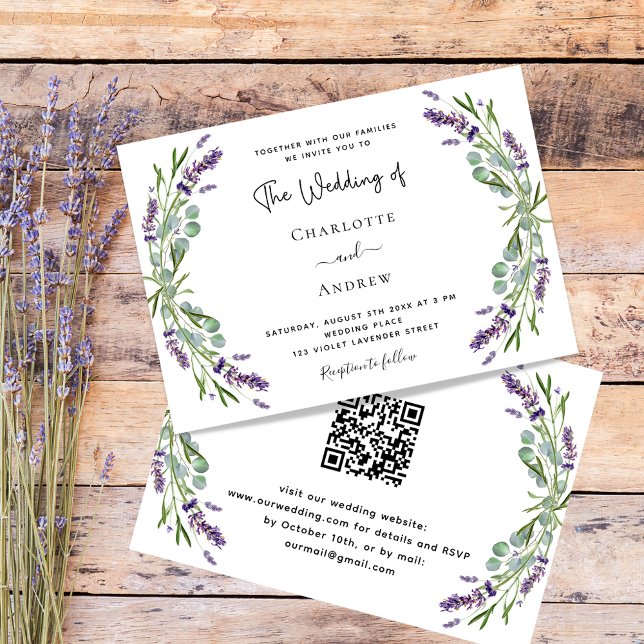 Lavender florals greenery QR RSVP luxury wedding  Invitation (Creator Uploaded)
