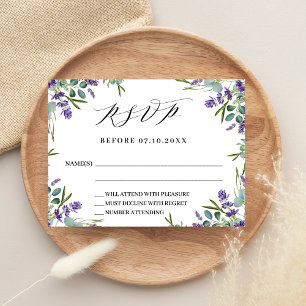 Lavender florals greenery wedding response RSVP Note Card