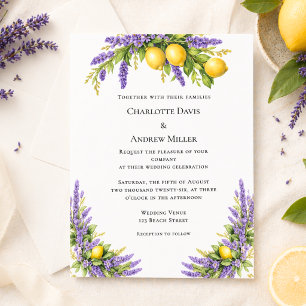 Lavender florals lemons wedding invitation