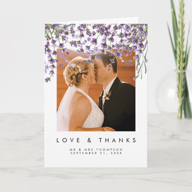 lavender florals love and thanks photo card (Front)