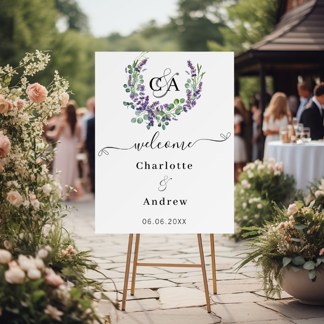 Lavender florals monogrammed welcome wedding sign (Creator Uploaded)