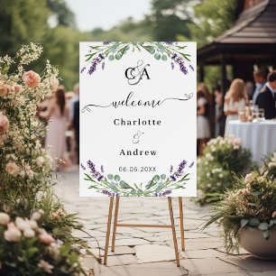 Lavender florals monogrammed welcome wedding sign
