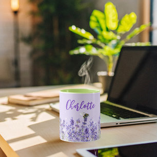 Lavender florals name script mug