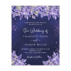Lavender florals navy blue wedding invitation