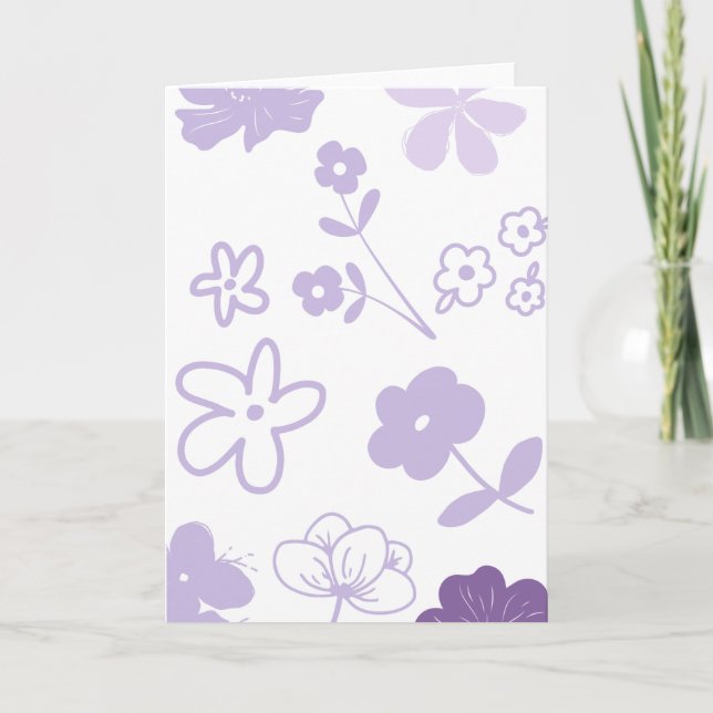Lavender Florals on White Background  Card (Front)
