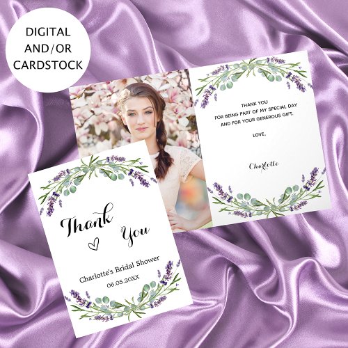 Lavender florals photo Bridal Shower thank you Card