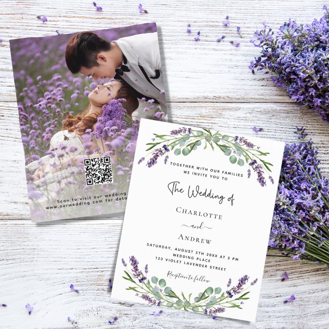 Lavender florals photo QR RSVP budget wedding (Creator Uploaded)