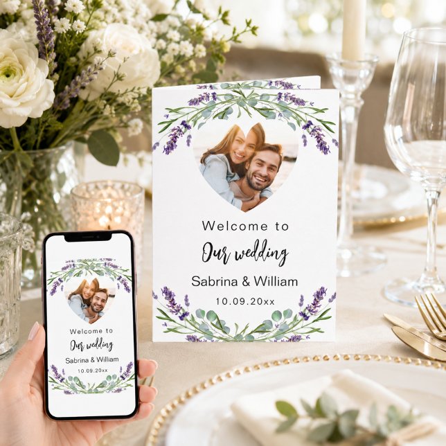 Lavender florals photo welcome program menu (Creator Uploaded)