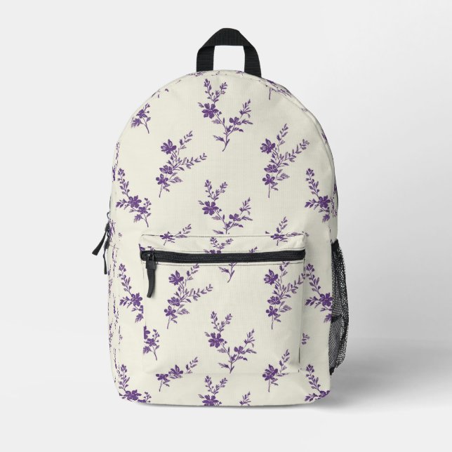 Lavender Florals Printed Backpack (Front)
