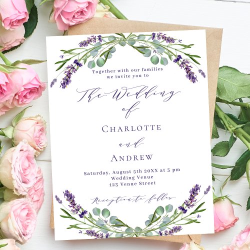 Lavender florals purple script budget wedding 
