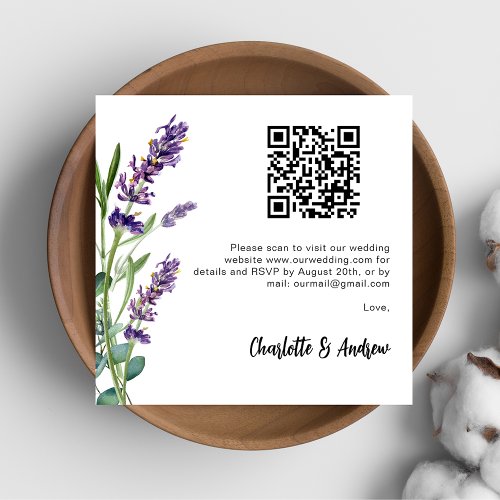Lavender florals QR code wedding RSVP Enclosure Card