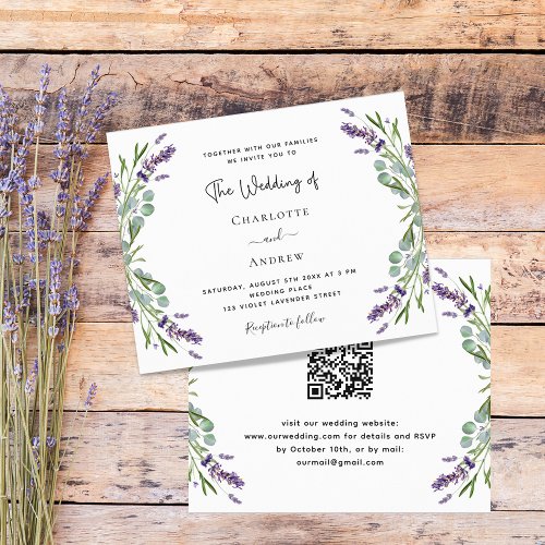 Lavender florals QR RSVP budget wedding invitation