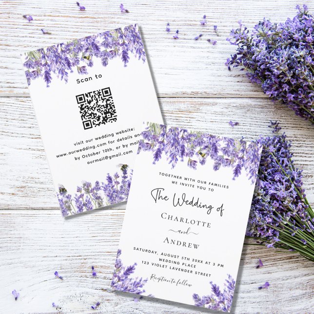Lavender florals QR RSVP details luxury wedding Invitation (Creator Uploaded)