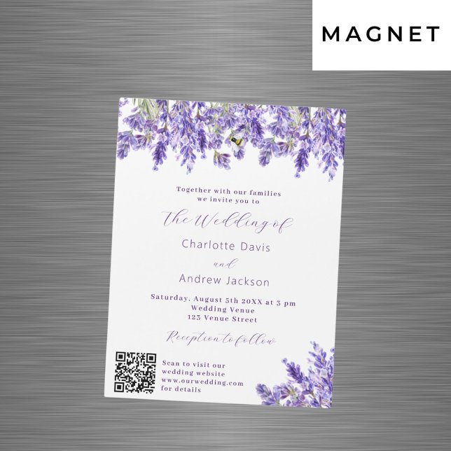 Lavender florals QR RSVP details luxury wedding Magnetic Invitation (Creator Uploaded)