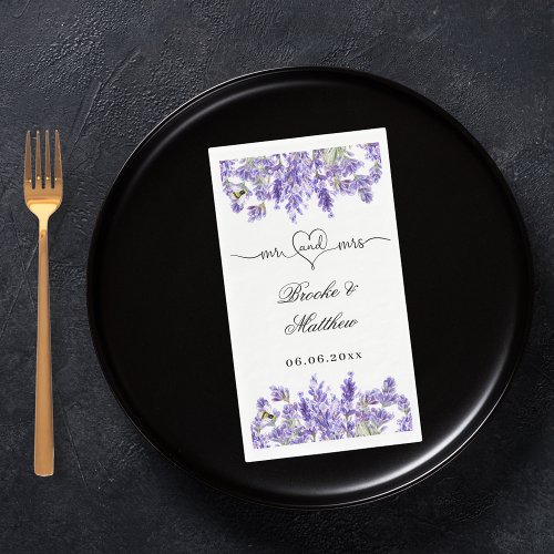 Lavender florals script mr mrs heart wedding paper guest towels