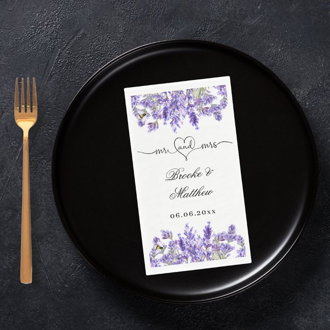Lavender florals script mr mrs heart wedding paper guest towels (Creator Uploaded)