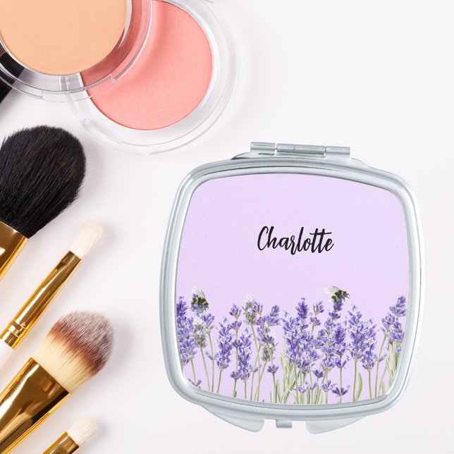 Lavender florals violet bees name compact mirror (Creator Uploaded)