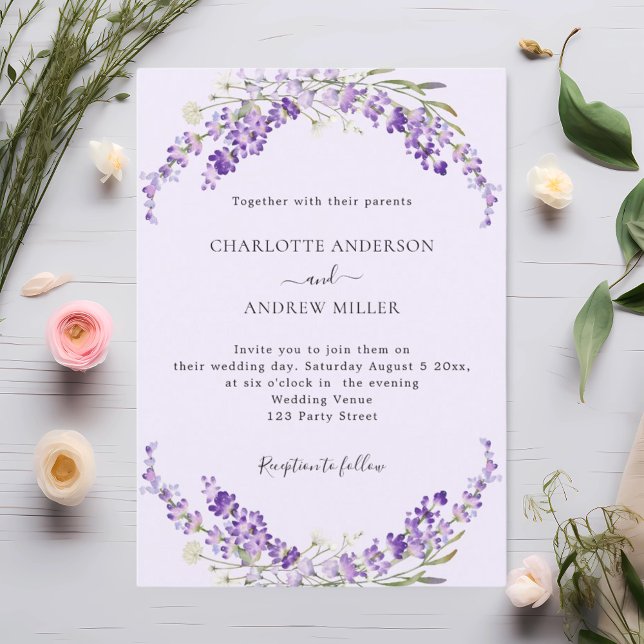 Lavender florals violet evening wedding  invitation (Creator Uploaded)