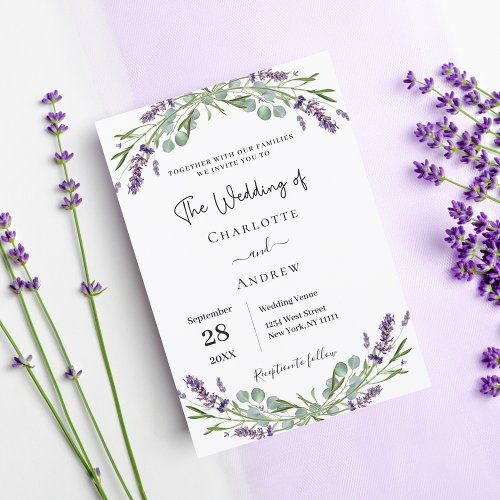 Lavender florals violet greenery luxury wedding  invitation