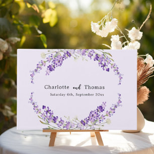 Lavender florals watercolor violet wedding guest book