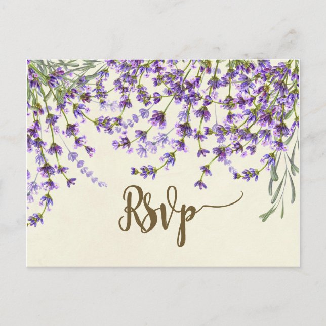 lavender florals wedding rsvp postcard (Front)