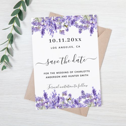 Lavender florals wedding save the date