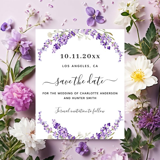 Lavender florals wedding save the date card (Creator Uploaded)