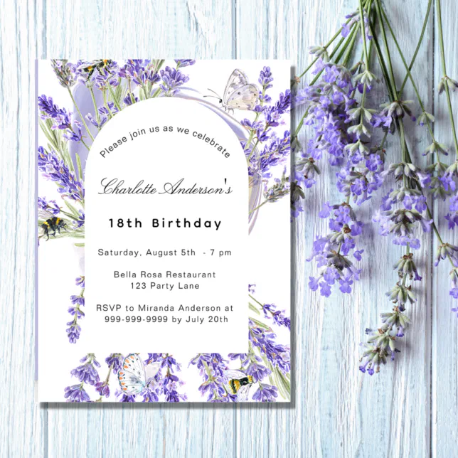 Lavender florals white violet birthday party invitation | Zazzle