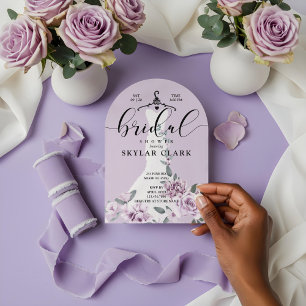 Lavender Florals White Wedding Dress Bridal Shower Acrylic Invitations