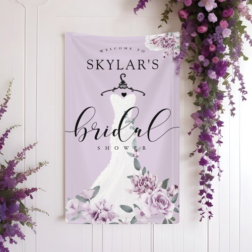 Lavender Florals White Wedding Dress Bridal Shower Banner