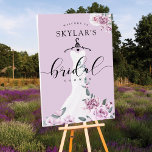 Lavender Florals White Wedding Dress Bridal Shower Foam Board<br><div class="desc">Announce your bridal shower event with our elegant, stylish, and trendy floral lavender garden bridal shower welcome sign for the bride-to-be. The design features our hand-painted chic, elegant and modern sheer white wedding dress gown with a botanical garden of blooming lavender roses and florals. The floral dress is hanging on...</div>