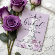 Lavender Florals White Wedding Dress Bridal Shower Invitation at Zazzle