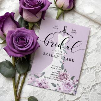 Lavender Florals White Wedding Dress Bridal Shower Invitation
