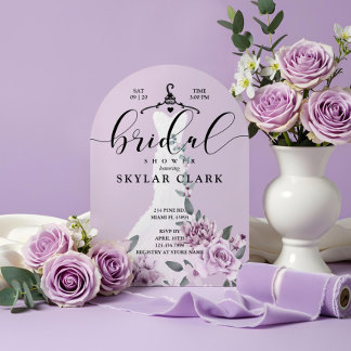 Lavender Florals White Wedding Dress Bridal Shower Invitation