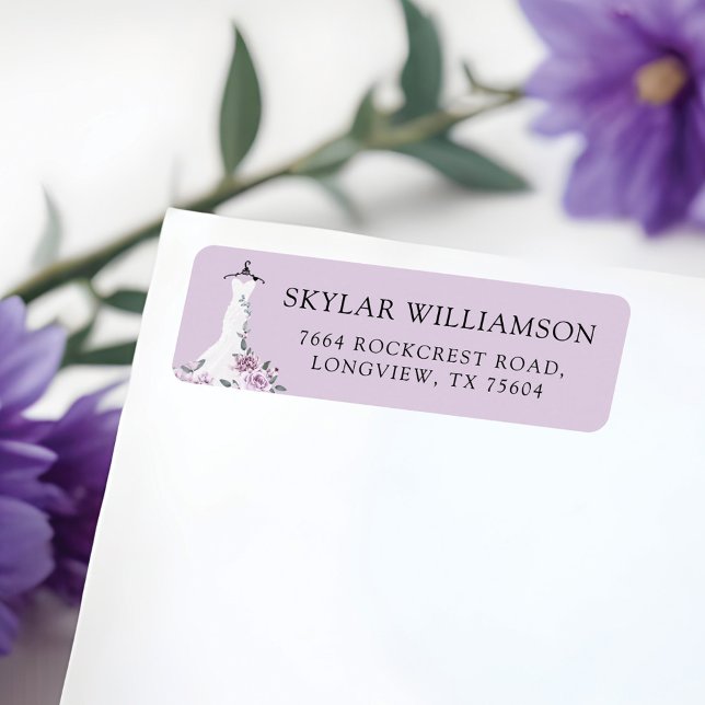 Lavender Florals White Wedding Dress Bridal Shower Label (Lavender Florals White Wedding Dress Bridal Shower Label)