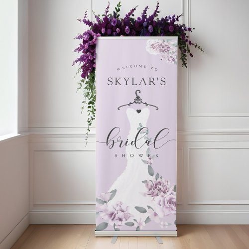 Lavender Florals White Wedding Dress Bridal Shower Retractable Banner