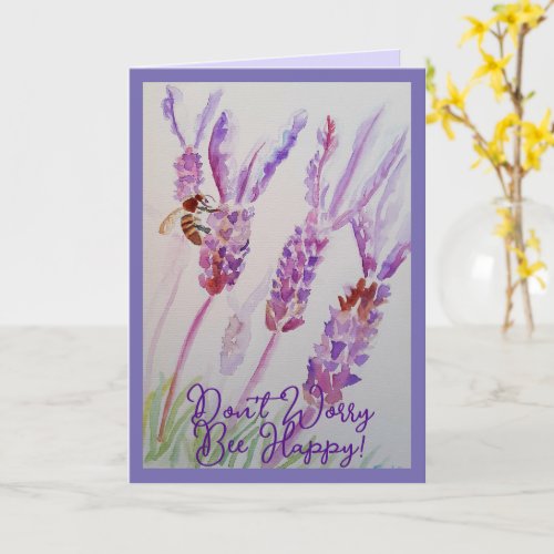 Lavender Flower and Bee Happy Painting Card