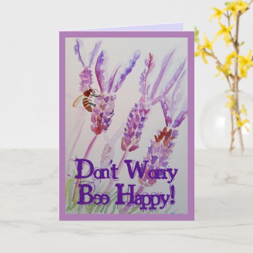 Lavender Flower and Bee Watercolor Be Happy Card