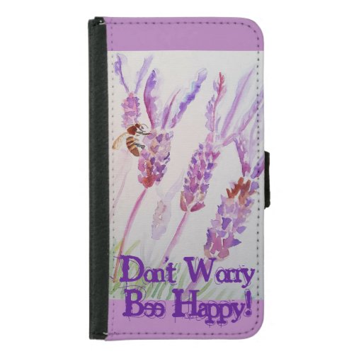 Lavender Flower and Bee Watercolor Be Happy Samsung Galaxy S5 Wallet Case