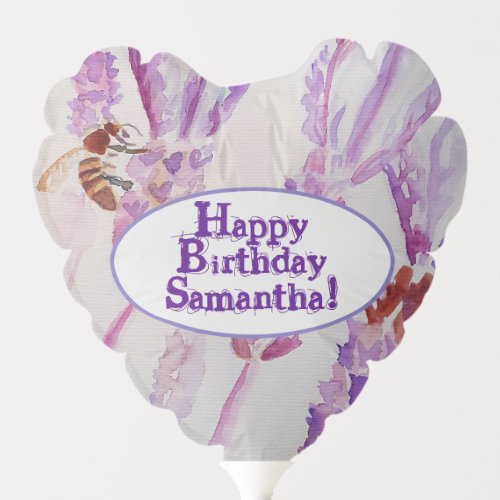 Lavender Flower and Bee Watercolor Birthday Balloon