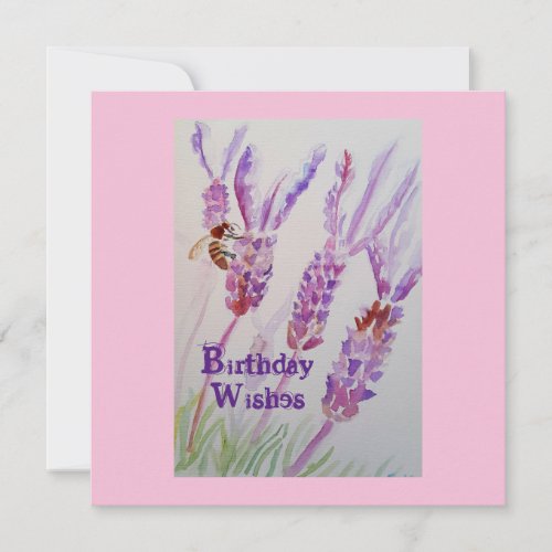 Lavender Flower and Bee Watercolor Birthday Card