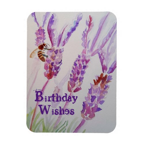 Lavender Flower and Bee Watercolor Birthday Card Magnet